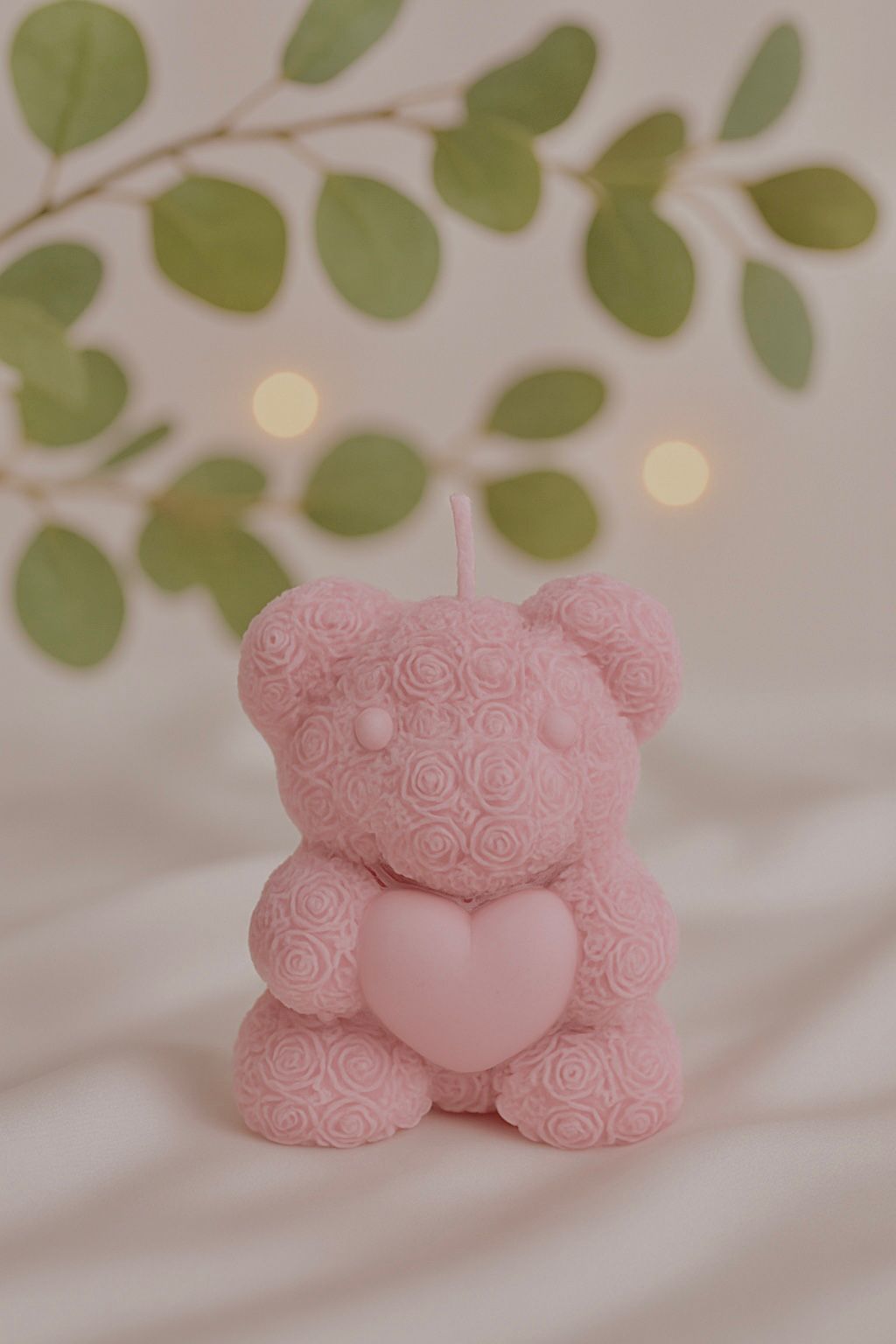 Handmade Rose Teddy Bear Candle – Pink Heart Edition
