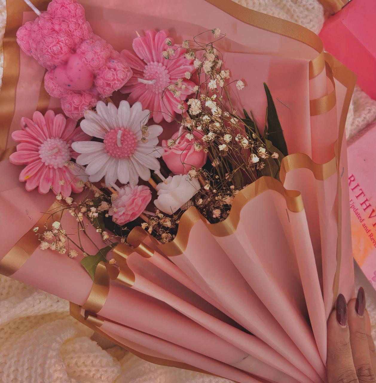 Romantic Pink Candle Flower Bouquet – Unique Anniversary Gift for Girlfriend & Birthday Surprise